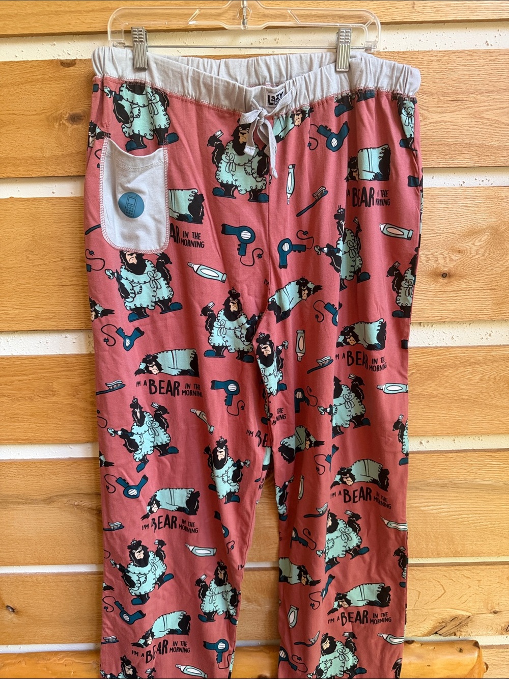 Lazy One Bear in the AM Joggers Pajamas Pants with Teal Accents Sz XL